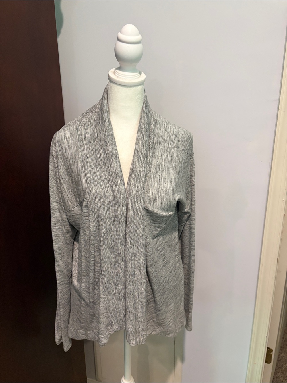 Athleta Shawl Collared Gray and White Cardigan